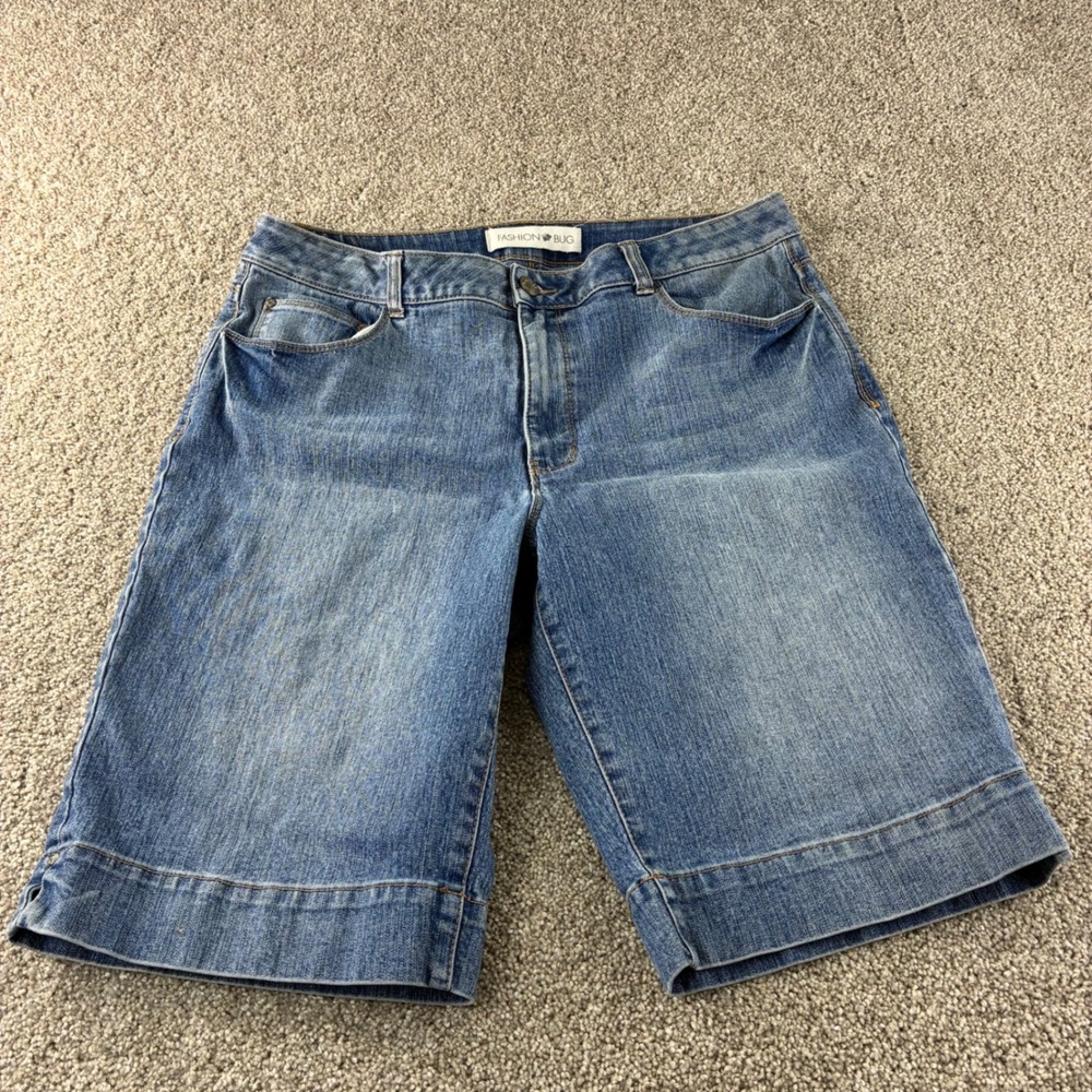 Fashion Bug Womens‎ Denim Bermuda Shorts Cuffed Size 16 Embroidered Pockets Y2K
